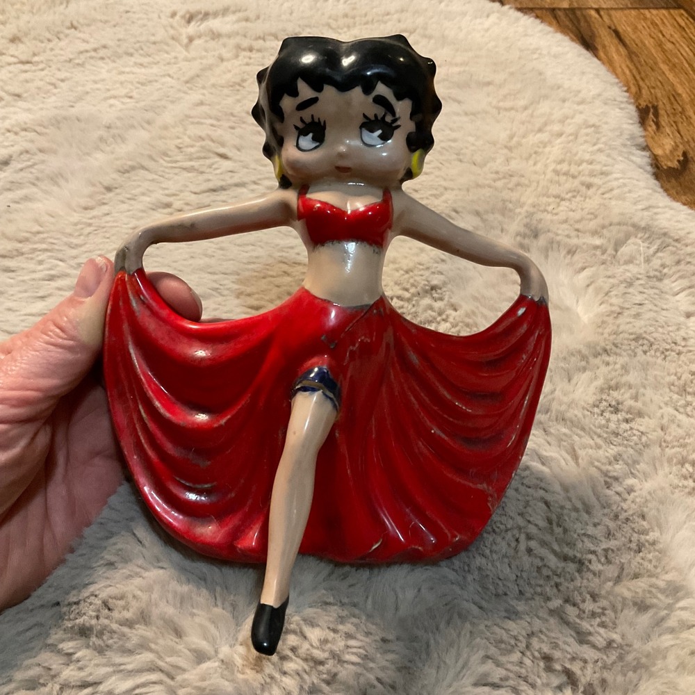 Vintage Betty Boop Ceramic Painted Figure Retro Kitschy Decor Red Dress